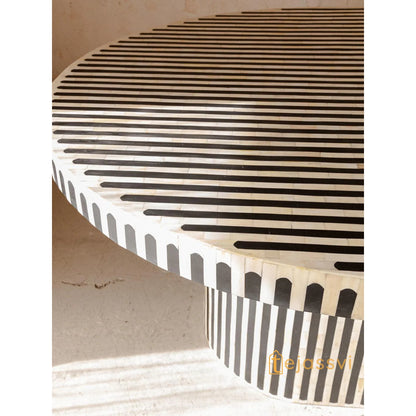 Wooden Oval Shape Coffee Table, BONE INLAY TABLE, Oval Shape Coffee Table, Strip Design Centre Table, Bone Inlay Furniture Cocktail Table...