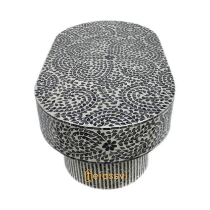 Modern Luxury Oval Shape Wood Coffee Table/Mother of Pearl Centre Table/Floral Design Cocktail Table/MOP InlayFurniture/Bone Inlay Tea Table