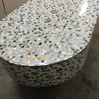 Mother of Pearl  Modern Luxury Oval Shape Coffee Table / Mother of Pearl Centre Table / Floral Design Cocktail Table / MOP Inlay Furniture / Bone Inlay Tea Table.