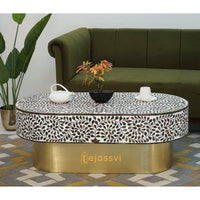 Wood Inlay Oval Shape Coffee Table / Wooden Coffee Table / Wood Inlay Centre Table &nbsp;/ Wood Inlay Furniture Cocktail Table.