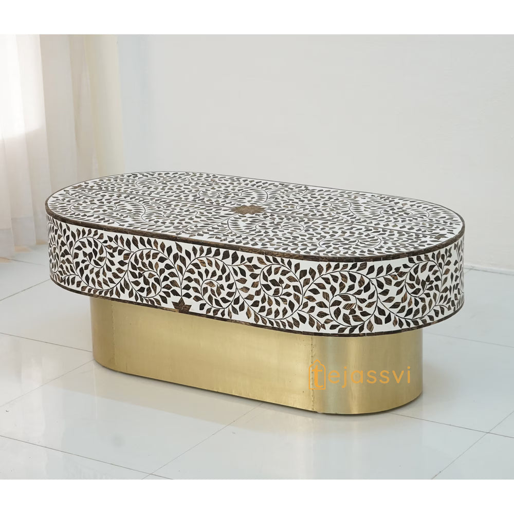 Wood Inlay Oval Shape Coffee Table / Wooden Coffee Table / Wood Inlay Centre Table &nbsp;/ Wood Inlay Furniture Cocktail Table.
