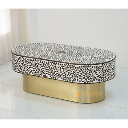 Wood  Inlay Oval Shape Coffee Table/Center Table /Laptop Table/Wood Inlay Table/Floral design Centre Table/Wooden Cocktail Table.