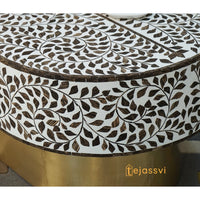 Wood Inlay Oval Shape Coffee Table / Wooden Coffee Table / Wood Inlay Centre Table &nbsp;/ Wood Inlay Furniture Cocktail Table.
