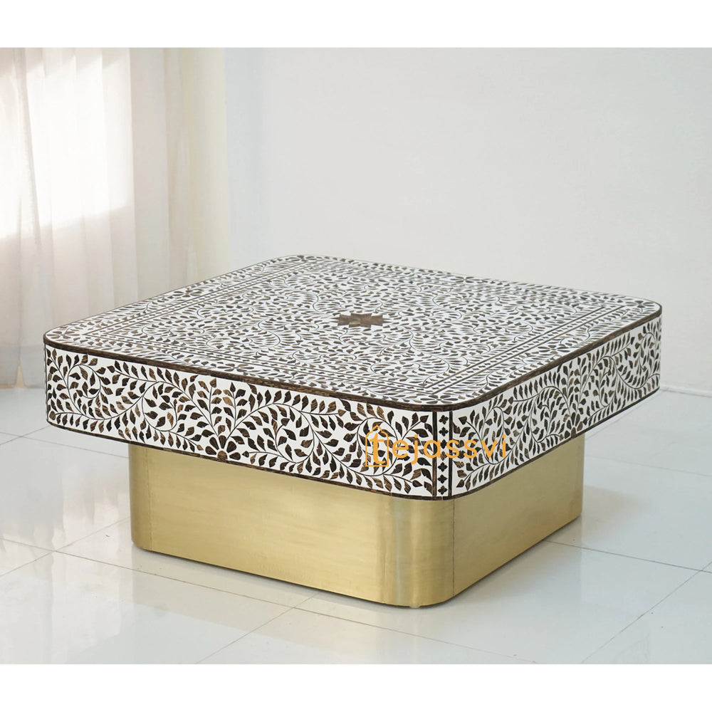 Wood Inlay Square Coffee Table/ Wood Inlay Coffee Table / Square Center Table / Wood Inlay Table / Floral Design Wood Inlay Cocktail Table / Wooden Coffee Table.