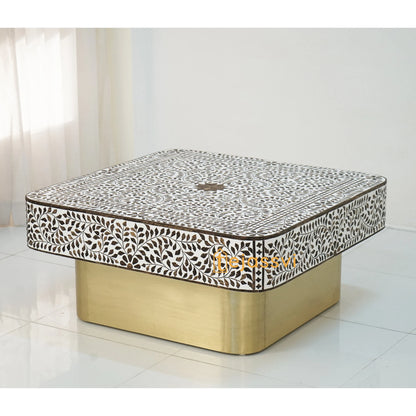 Wooden Square Coffee Table/Bone Inlay Coffee Table/Center Table/Wood Inlay Table/Floral Design Wood Inlay  Cocktail Table/Wooden CoffeeTable