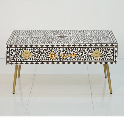 Bone Inlay Wooden Coffee Table/MOP Bone Inlay Oval Shape Coffee Table/Oval Coffee Table/Floral Design Centre Table/Bone Inlay Cocktail Table