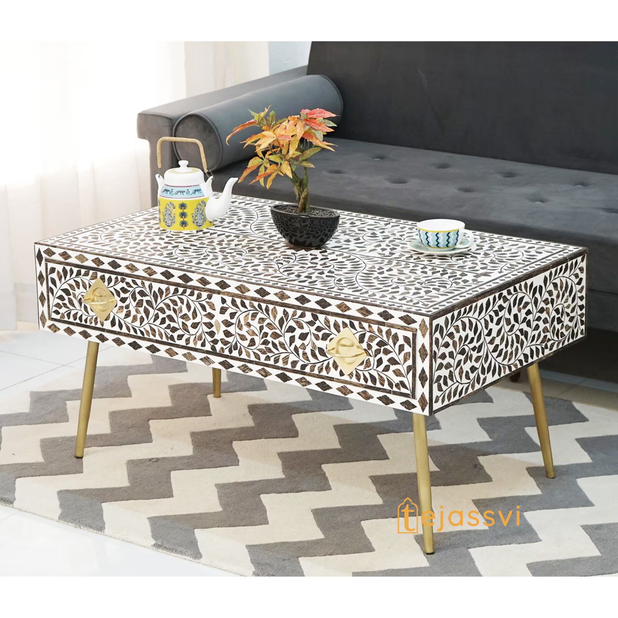 Wood Inlay Coffee Table / wood Inlay Coffee Table / Coffee Table / Floral Design Centre Table / wood Inlay Cocktail Table