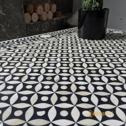 Handmade Bone inlay Coffee Table with Storage | Black Floral Pattern Center table, Bone Inlay Furniture Cocktail Table, Luxury Furniture