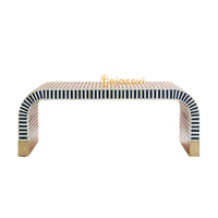 Bone Inlay Strip Design Coffee Table / Bone Inlay Wooden Modern Coffee Table Furniture / Bone Inlay Curved Coffee Table.