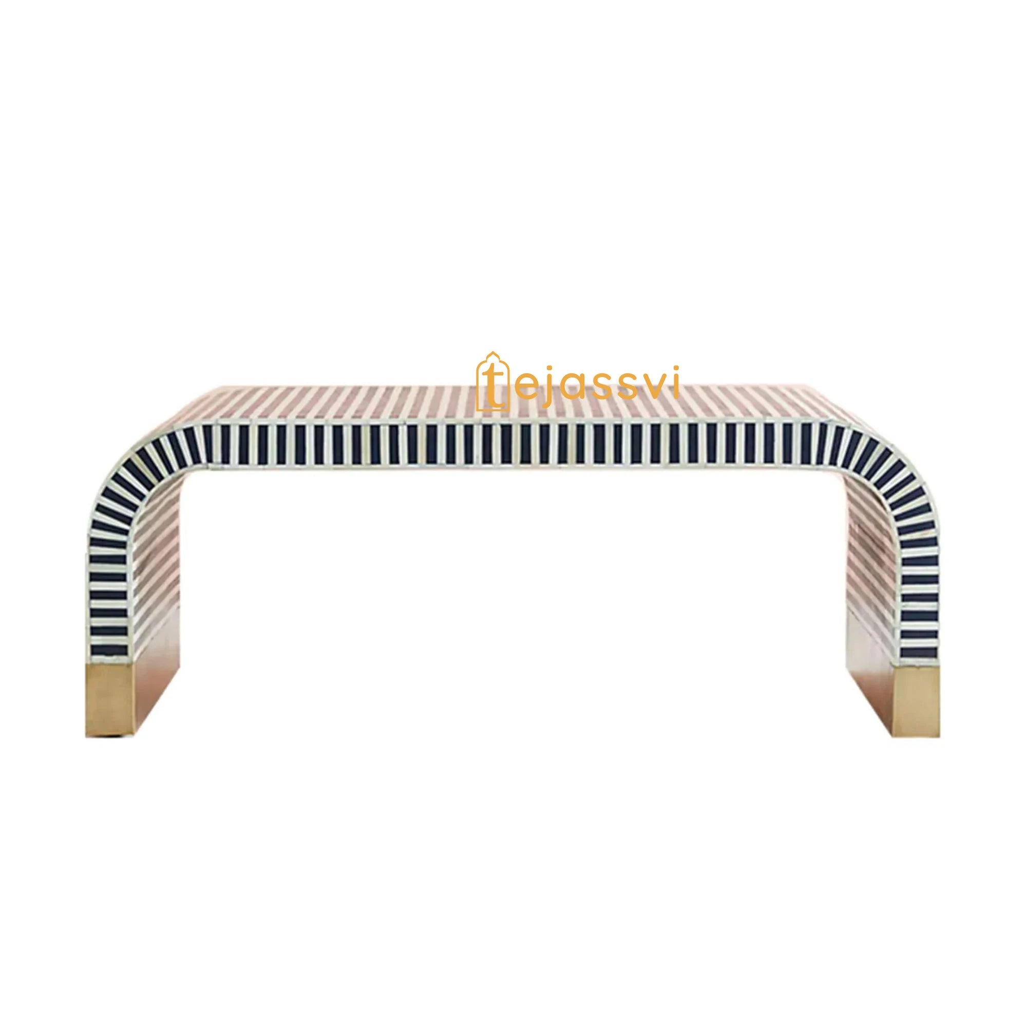 Bone Inlay Strip Design Coffee Table / Bone Inlay Wooden Modern Coffee Table Furniture / Bone Inlay Curved Coffee Table.