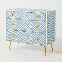 Wooden Bone Inlay stripe Design Chest of 3 Drawers / Bone Inlay Dresser / Bone Inlay Sideboard / Bone Inlay Furniture / Bone Inlay Cabinet.