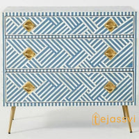 Wooden Bone Inlay stripe Design Chest of 3 Drawers / Bone Inlay Dresser / Bone Inlay Sideboard / Bone Inlay Furniture / Bone Inlay Cabinet.