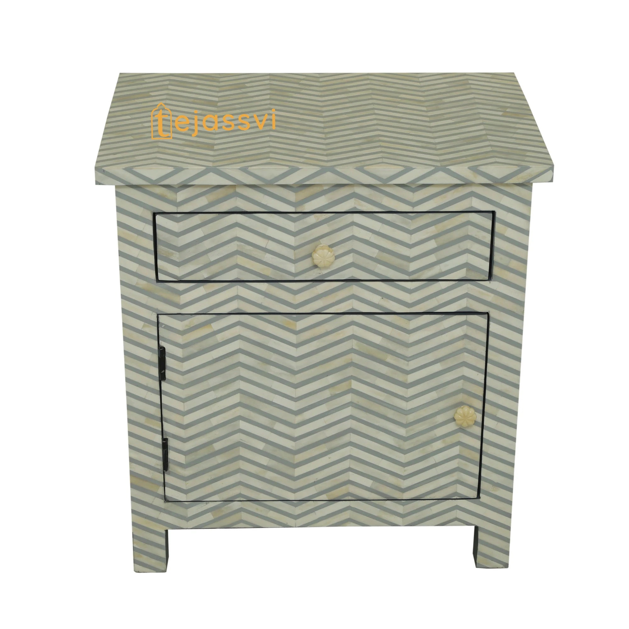 Handmade Bone Inlay Inlay Wooden Floral Sideboard, Bone Inlay Bedside table,Geometric Bedside 1 drawer 1 door sage,Storage Cabinet , Console