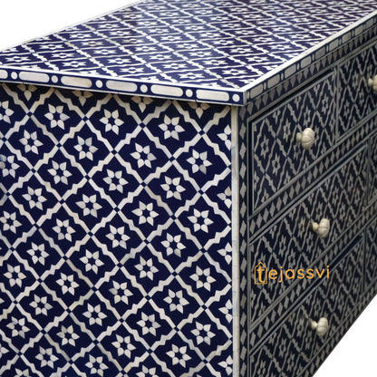 Bone Inlay  Floral Pattern Chest of 7 Drawer, 7 Drawer Dresser, wooden Bone Inlay Chest of Drawers, MOP Bone Inlay Furniture Sideboard Unit.