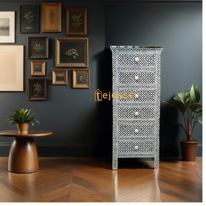 Handmade Bone Inlay 6-Drawer Dresser: Bohemian Floral Chest of drawer / bonr inlay sideboards / bone inlay console