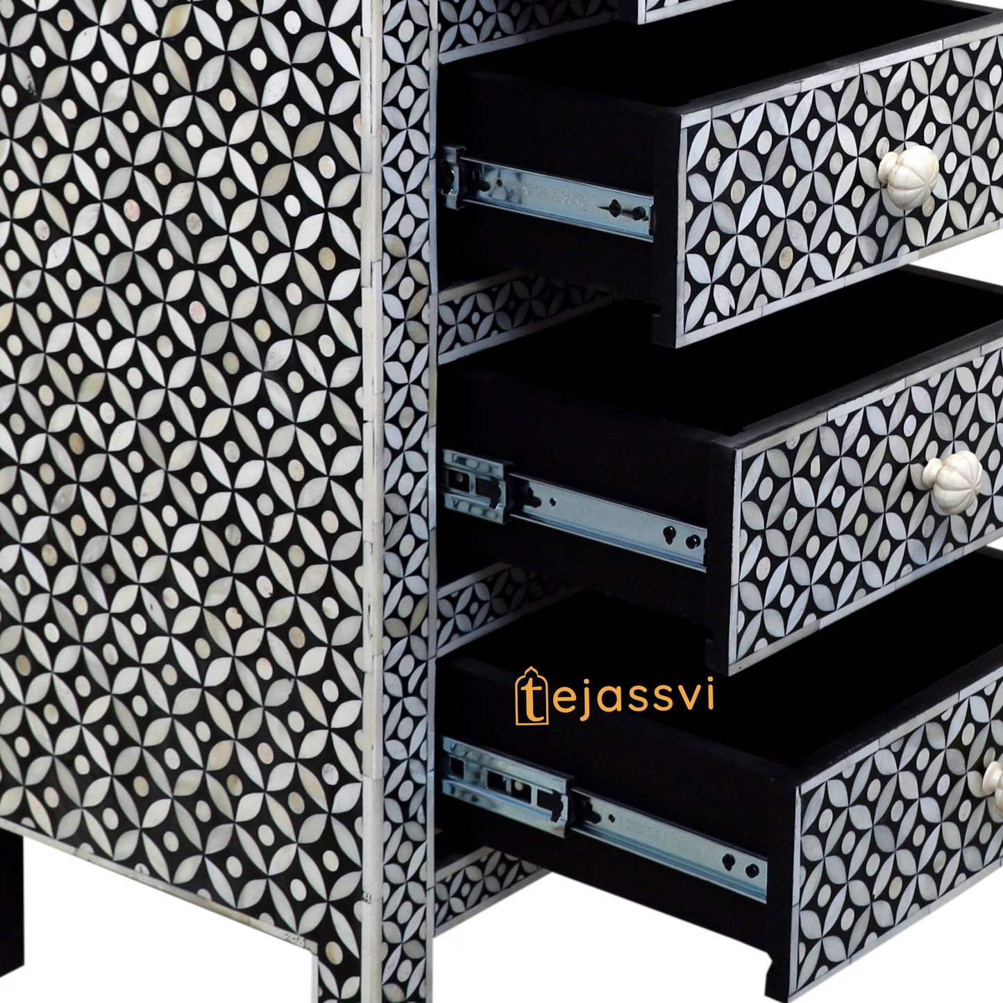 Handmade Bone Inlay 6-Drawer Dresser: Bohemian Floral Chest of drawer / bonr inlay sideboards / bone inlay console