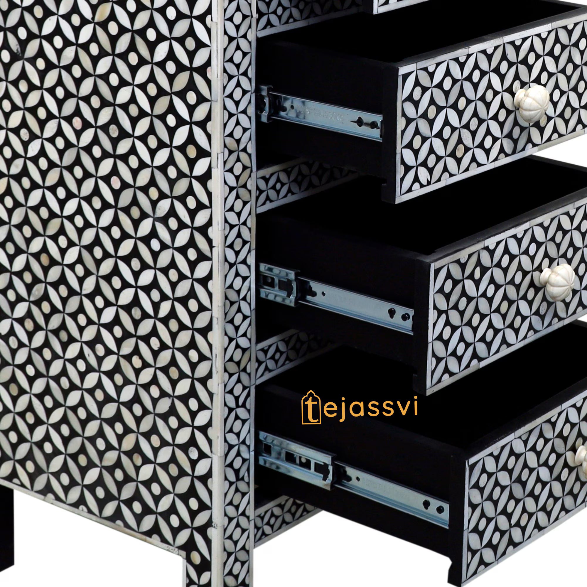 Handmade Bone Inlay Floral Design 6-Drawer /Bone Inlay Chest of Drawer / Bone Inlay Sideboards / Bone Inlay Console.