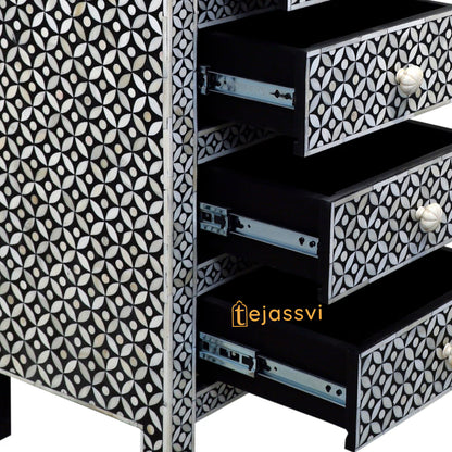 Handmade Bone Inlay 6-Drawer Dresser: Bohemian Floral Chest of drawer / bonr inlay sideboards / bone inlay console