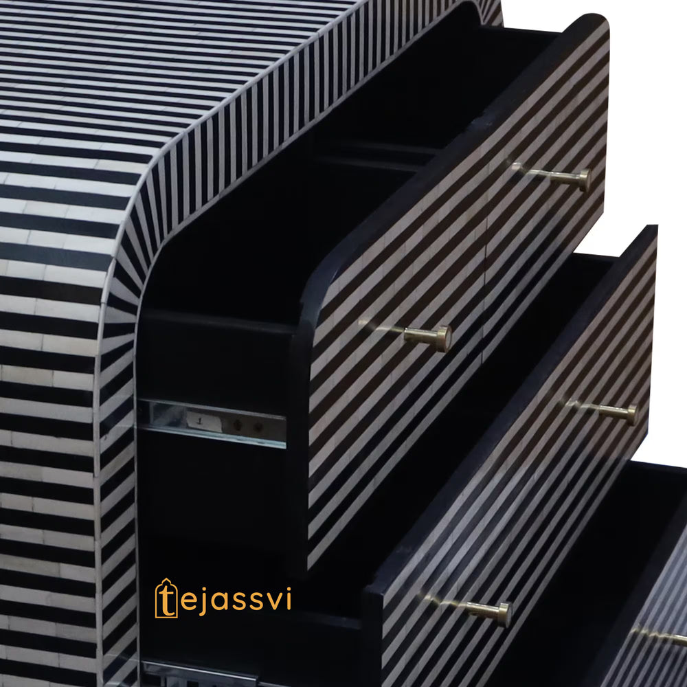 Handmade Bone Inlay Waterfall 3 Drawers / Bone Inlay Waterfall 3 Drawers Dresser Table / Bone Inlay Storage Unit / Wooden Side Boards.