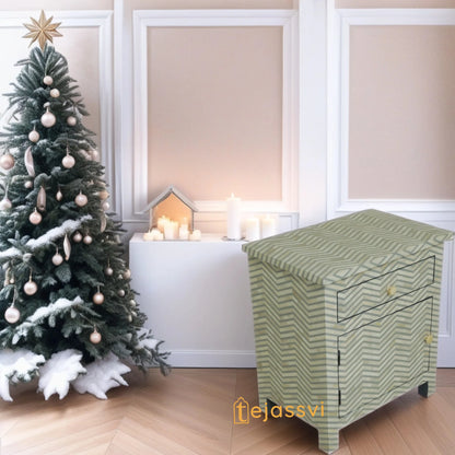 Handmade Bone Inlay Inlay Wooden Floral Sideboard, Bone Inlay Bedside table,Geometric Bedside 1 drawer 1 door sage,Storage Cabinet , Console