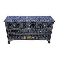 Bone Inlay Floral Pattern Chest of 7 Drawer / Wooden 7 Drawer Dresser / Wooden Bone Inlay Chest of Drawers / MOP Bone Inlay Furniture Sideboard Unit.