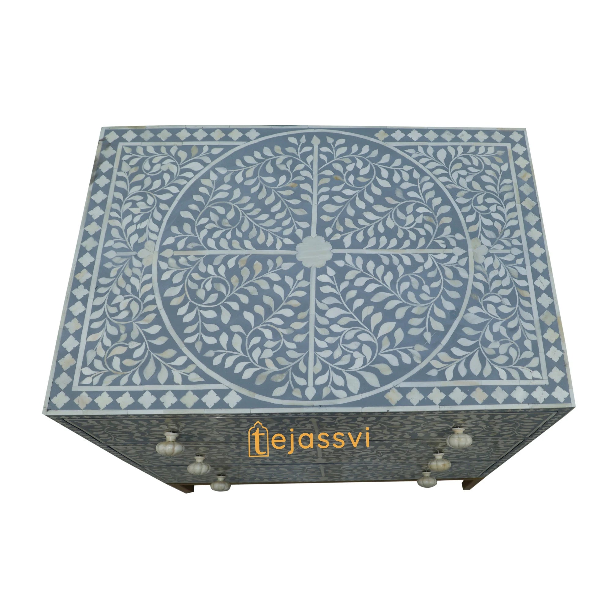 Handmade Bone Inlay Waterfall 3 Drawers Sideboards / Bone Inlay Waterfall 3 Drawers Dresser Table / Bone Inlay Storage Unit / Wooden Side Boards.