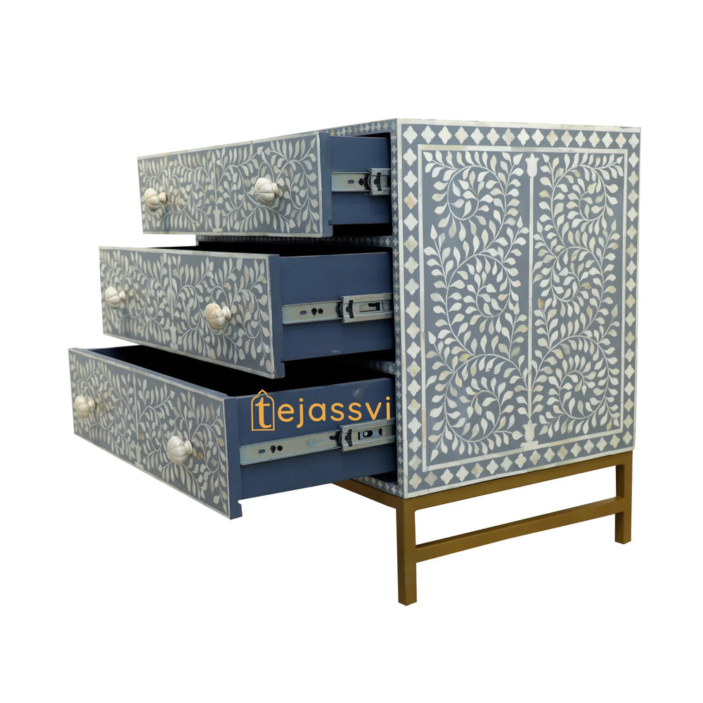 Handmade Bone Inlay Waterfall 3 Drawers Sideboards / Bone Inlay Waterfall 3 Drawers Dresser Table / Bone Inlay Storage Unit / Wooden Side Boards.