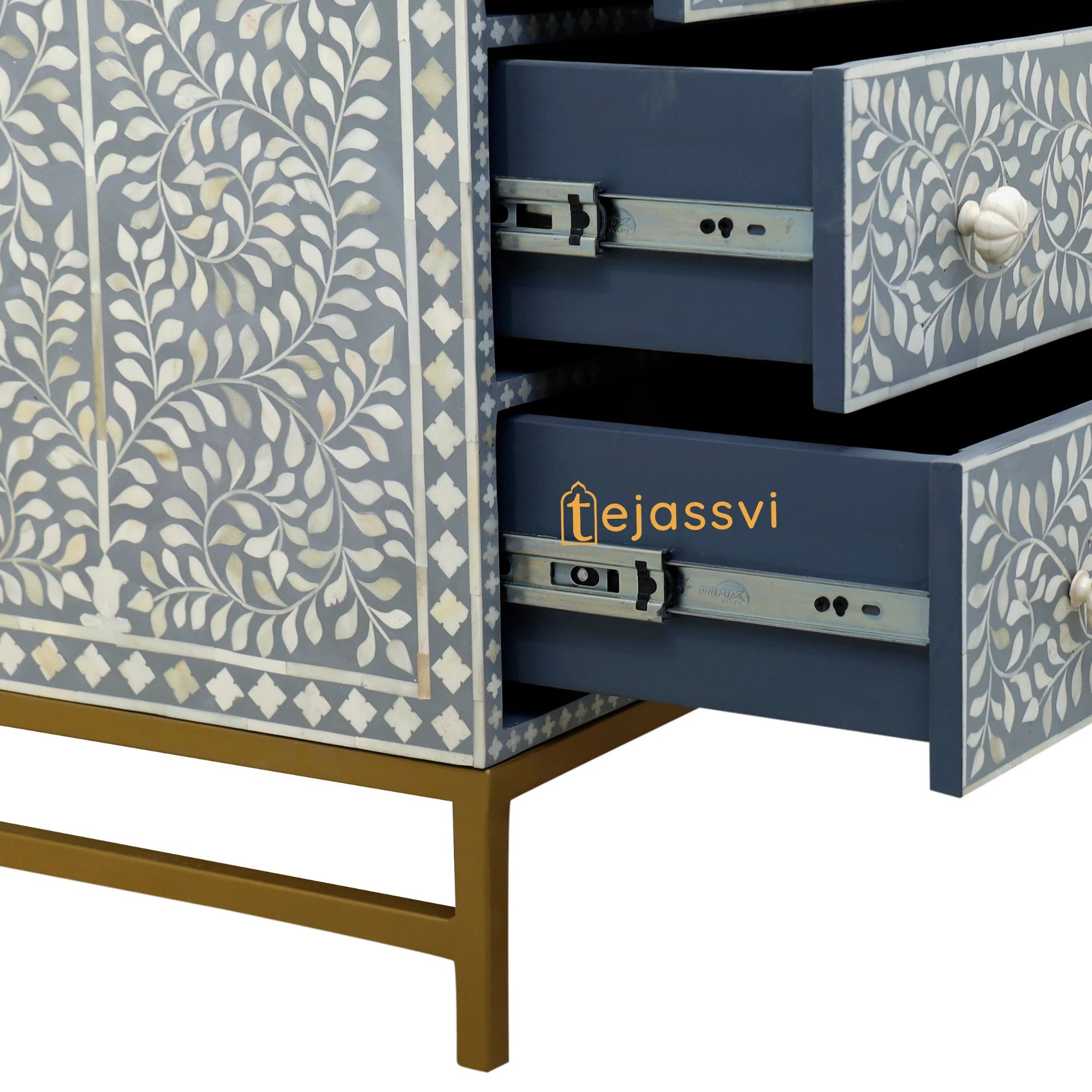 Handmade Bone Inlay Waterfall 3 Drawers Sideboards / Bone Inlay Waterfall 3 Drawers Dresser Table / Bone Inlay Storage Unit / Wooden Side Boards.