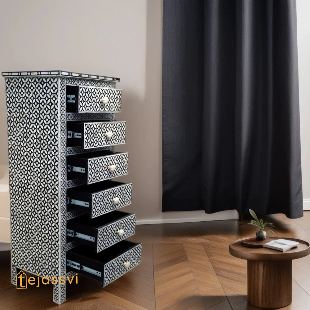 Handmade Bone Inlay Floral Design 6-Drawer /Bone Inlay Chest of Drawer / Bone Inlay Sideboards / Bone Inlay Console.