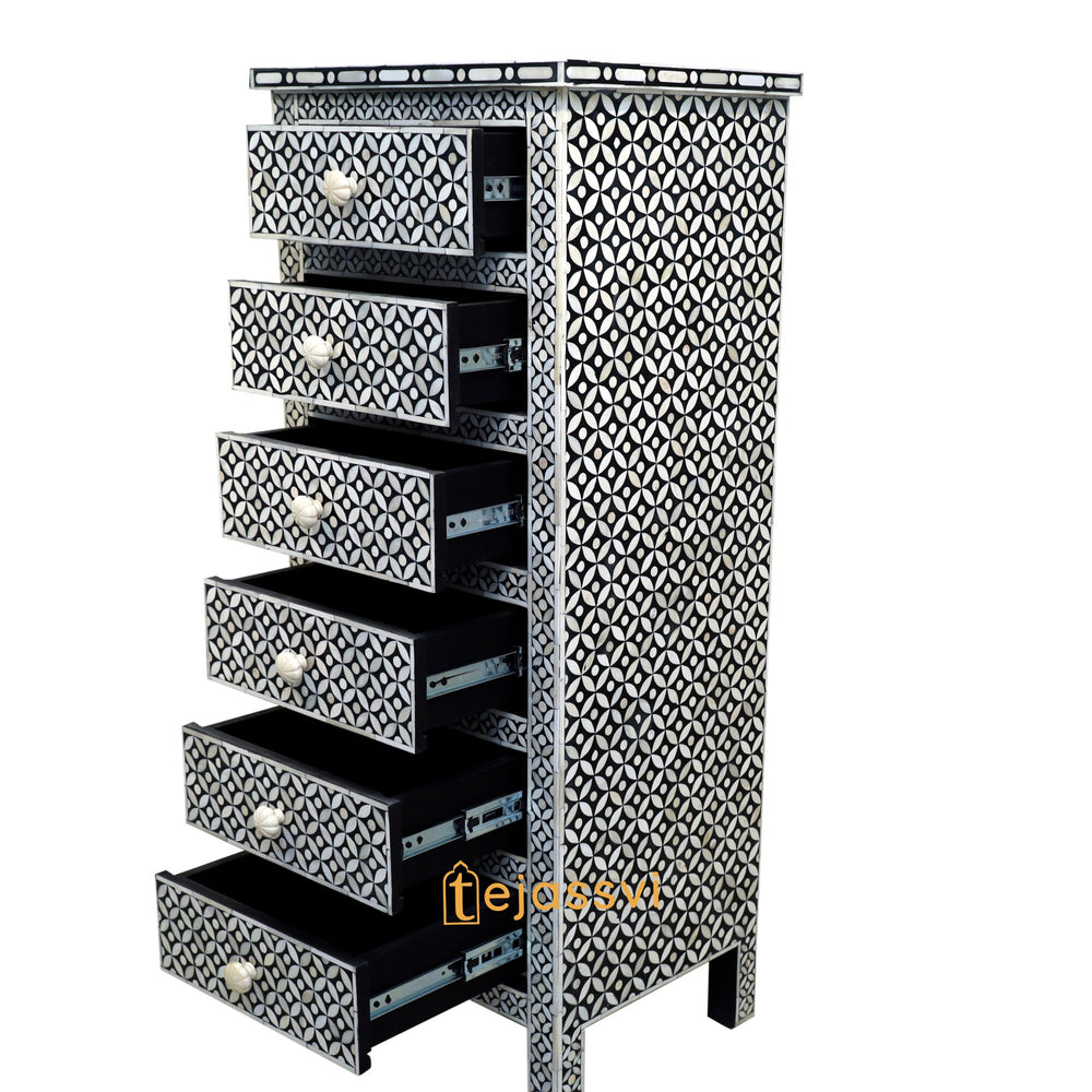 Handmade Bone Inlay Floral Design 6-Drawer /Bone Inlay Chest of Drawer / Bone Inlay Sideboards / Bone Inlay Console.