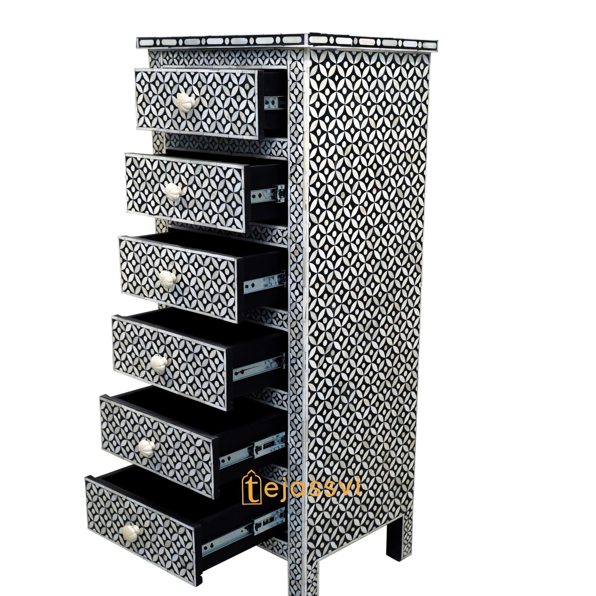 Handmade Bone Inlay Floral Design 6-Drawer /Bone Inlay Chest of Drawer / Bone Inlay Sideboards / Bone Inlay Console.