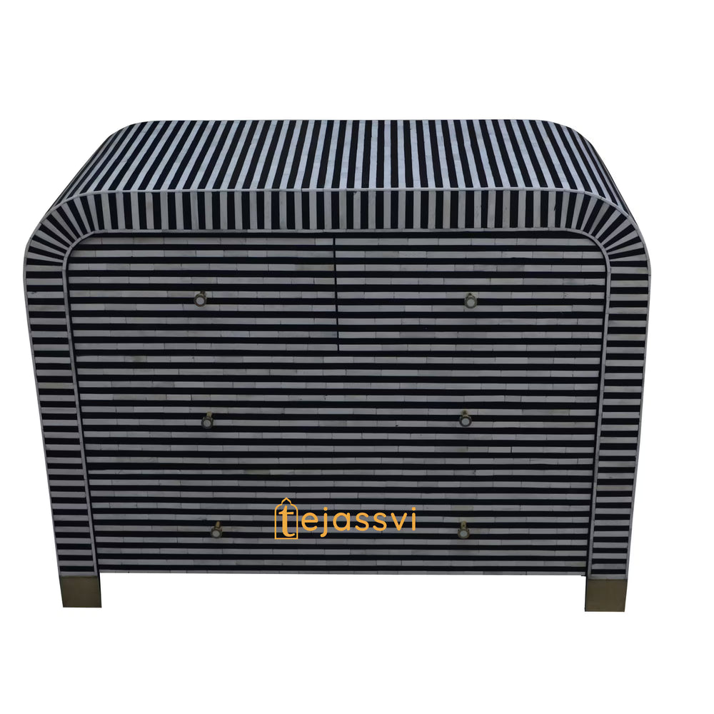 Handmade Bone Inlay Waterfall 3 Drawers / Bone Inlay Waterfall 3 Drawers Dresser Table / Bone Inlay Storage Unit / Wooden Side Boards.