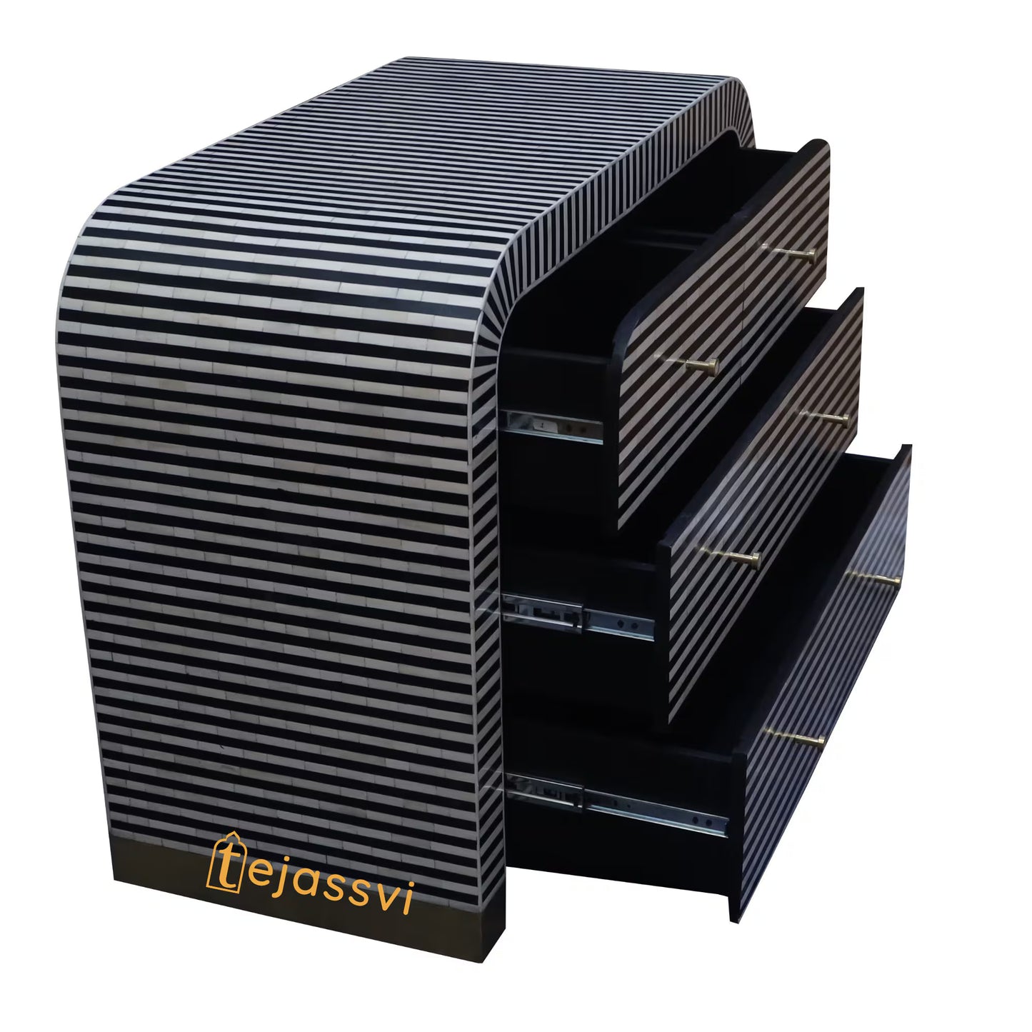 Handmade Bone Inlay Waterfall 3 Drawers Black/Bone Inlay Waterfall 3 Drawers Dresser Table Black/Bone Inlay Storage Unit/Wooden Side Boards.