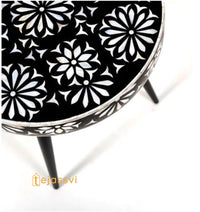 Handmade Bone Inlay Floral Pattern Side Table / Bone Inlay Accent Stool / Antique Wood / Bone Inlay Side Table / Bone Inlay Furniture.