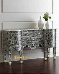 Handmade Bone Inlay Floral Pattern Sideboard & Buffet Table / Bone Media Console / Bone Inlay Luxury Furniture.
