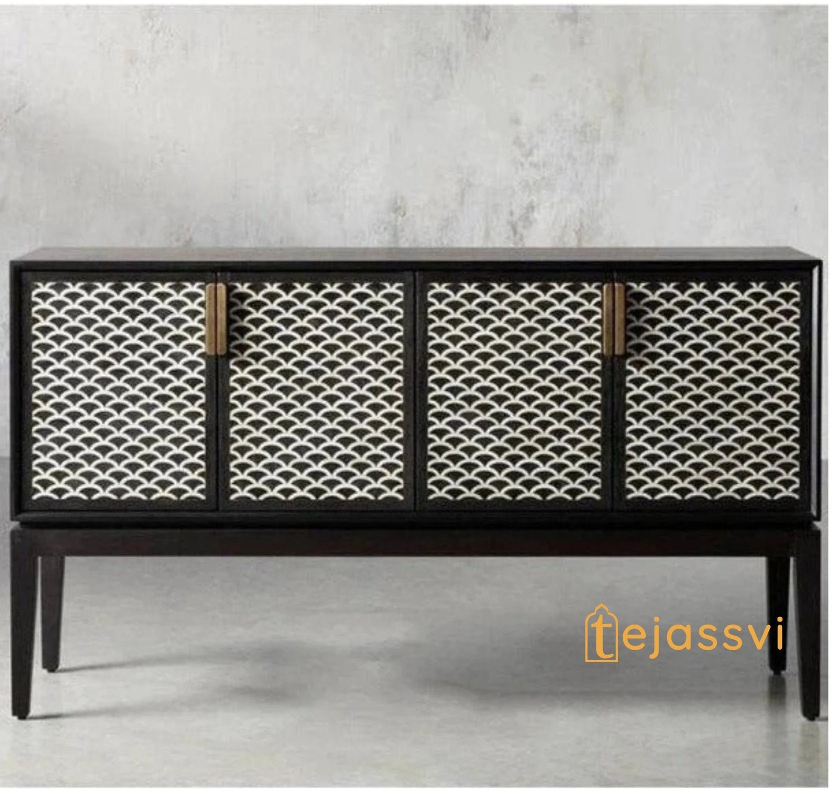 Handmade Bone Inlay Bar Cabinet / Fish Scale Pattern Storage Unit / Bone inlay console / bone inlay side boards /inlay luxury furniture