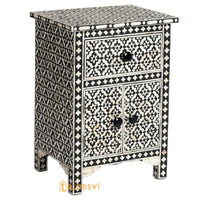Wooden Bone Inlay Nightstand Table / Floral Bedside Table with 1 Drawer and 1 Door Table Bone Inlay Luxury Furniture.