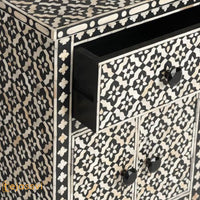 Wooden Bone Inlay Nightstand Table / Floral Bedside Table with 1 Drawer and 1 Door Table Bone Inlay Luxury Furniture.