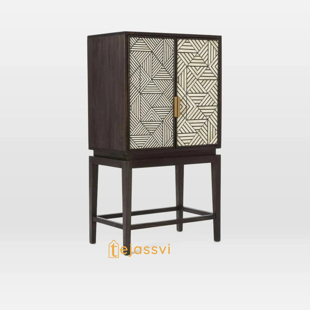 Handmade Bone Inlay Bar Cabinet / Bone Inlay Storage Console Table / Bone Inlay Bar Cabinet / Bone Inlay Luxury Furniture.