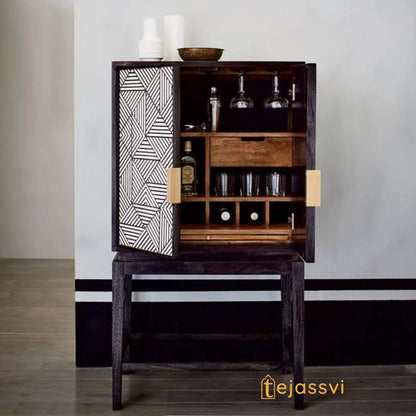 Handmade Bone Inlay Bar Cabinet: Geometric Storage Console Table / bone inlay bar cabinet and bone inlay luxury furniture.