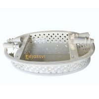 Handmade White Mango Wood Coffee Table / Round Carved Indian Art Coffee Table / Wooden Coffee Table For Home Decor.