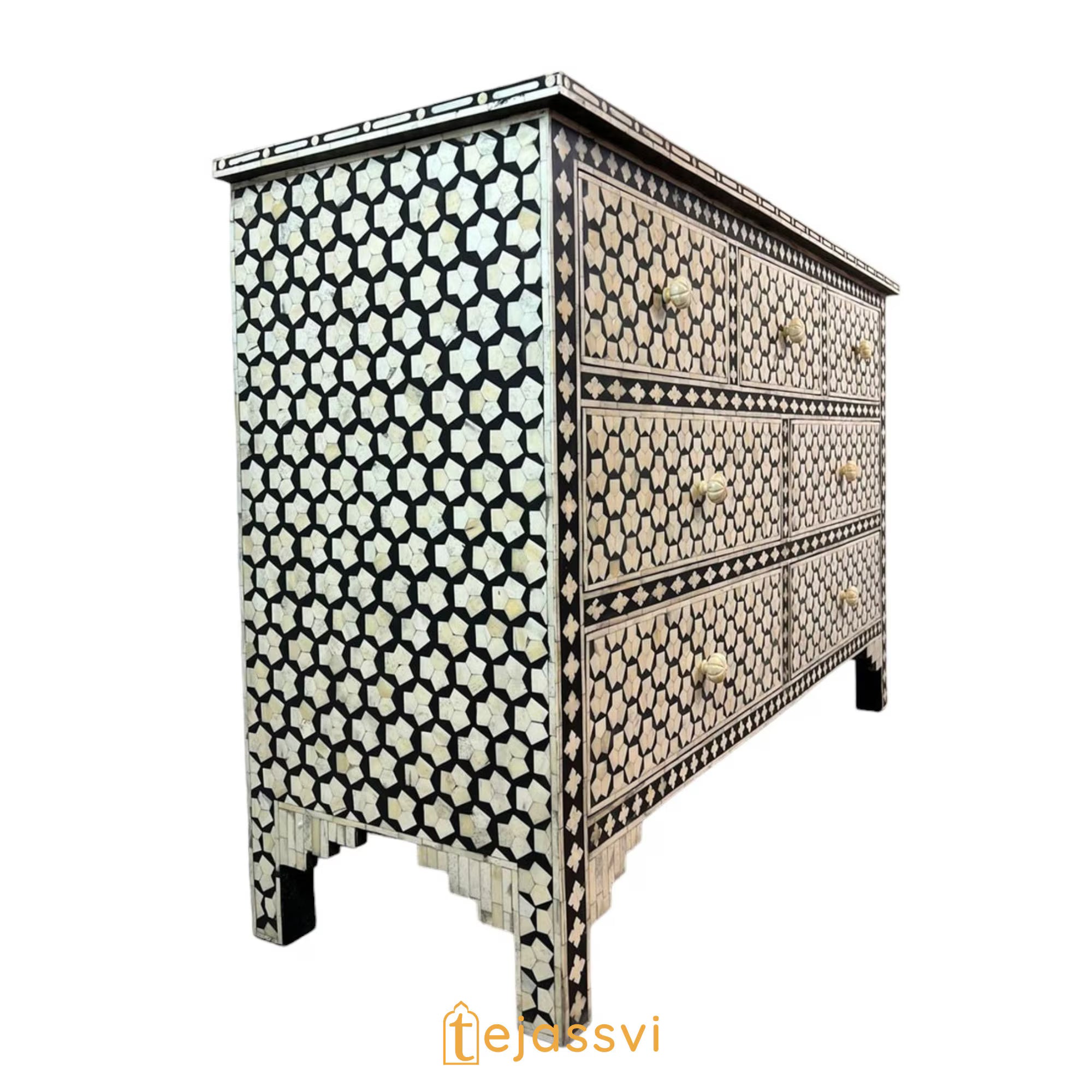 Bone Inlay 7-Drawer Chest of Drawer / Honeycomb Pattern Sideboard / Bone Inlay Console / Bone Inlay Sideboards / Bone inlay Luxury Furniture.