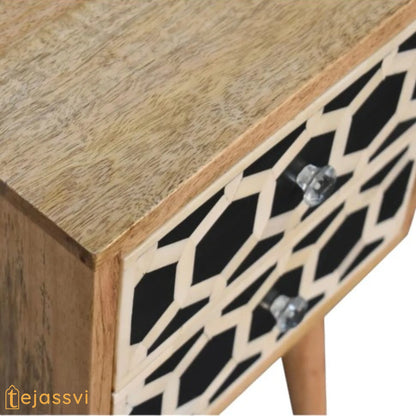 Handmade Bone Inlay Bedside Table: Mango Wood Nightstand and bone inlay bedside table / wooden bedside table / bone inlay 2 drawer bedside .