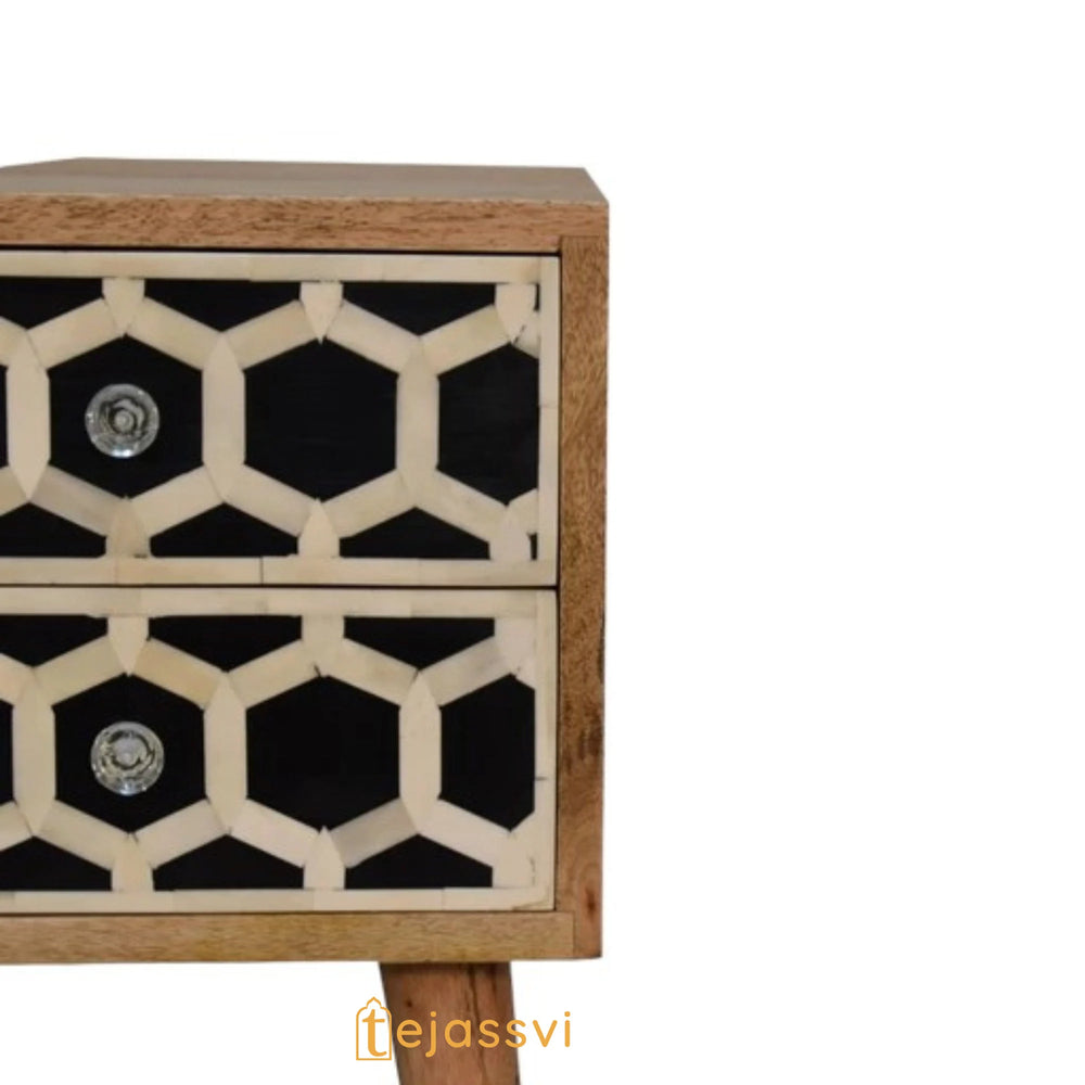 Handmade Bone Inlay Bedside Table / Mango Wood Nightstand and Bone Inlay Bedside Table / Wooden Bedside Table / Bone Inlay 2 Drawer Bedside.