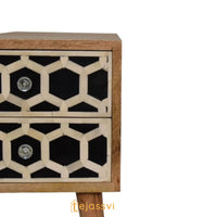 Handmade Bone Inlay Bedside Table / Mango Wood Nightstand and Bone Inlay Bedside Table / Wooden Bedside Table / Bone Inlay 2 Drawer Bedside.