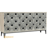 Bone Inlay Media Cabinet / Bone Inlay Flower Entertainment Credenza Finish / Bone Optical Design Media Console / Bone Inlay Storage Unit.
