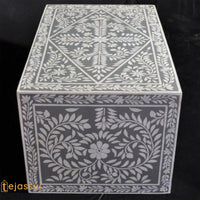Bone Inlay Coffee Table: Handmade Floral Center Table, Grey Luxury Furniture