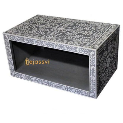 Bone Inlay Coffee Table: Handmade Floral Center Table, Grey Luxury Furniture