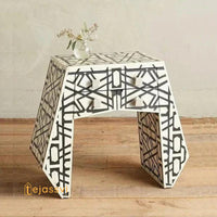 Bone Inlay Geometric Design Side Table and Nightstand / Modern Luxury Furniture / Bone Inlay Bedside Table / Bone Inlay Luxury Furniture.