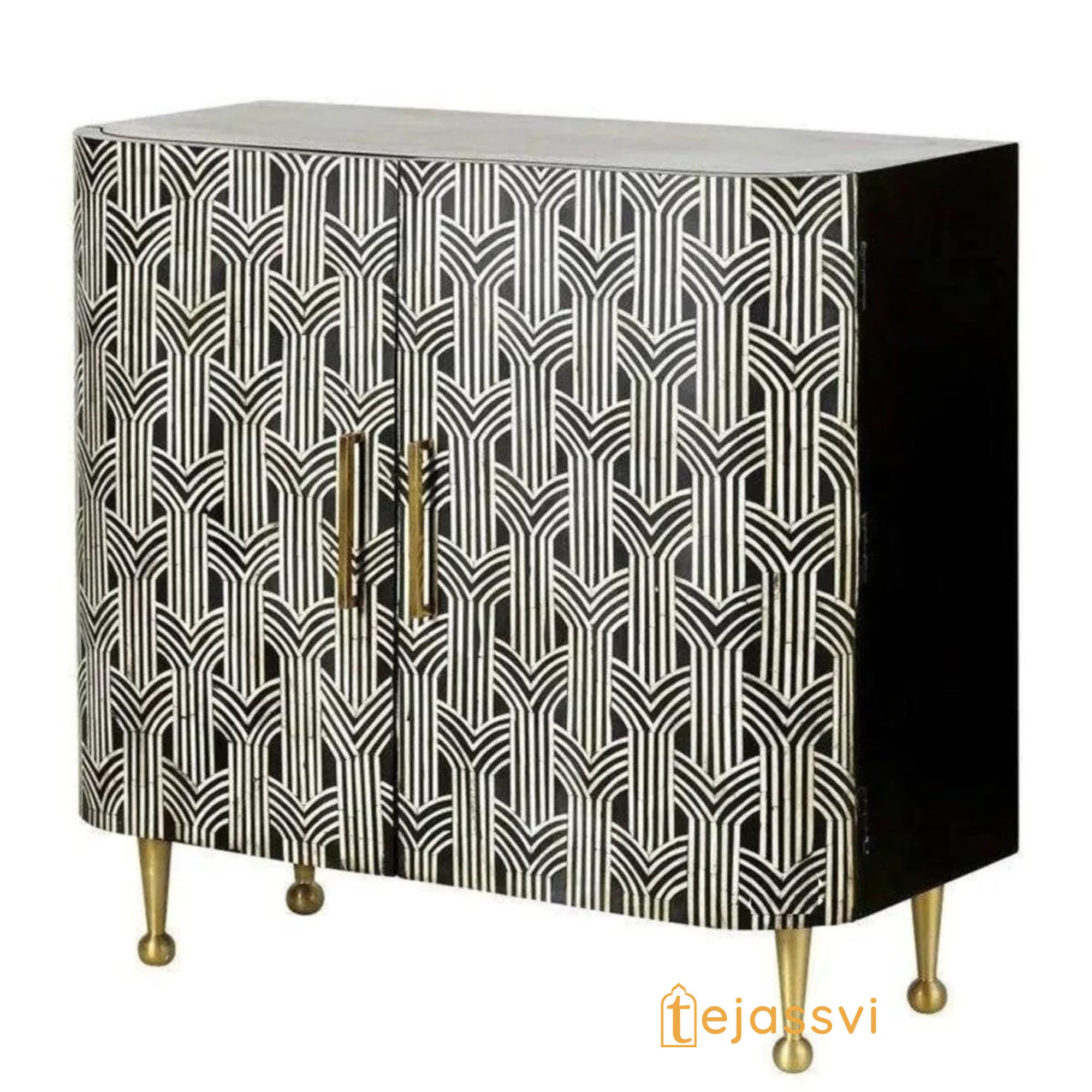 Handmade Bone Inlay Cabinet Vintage Bohemian Storage Console / Bone inlay Cabinet / Bone Inlay Luxury Furniture.